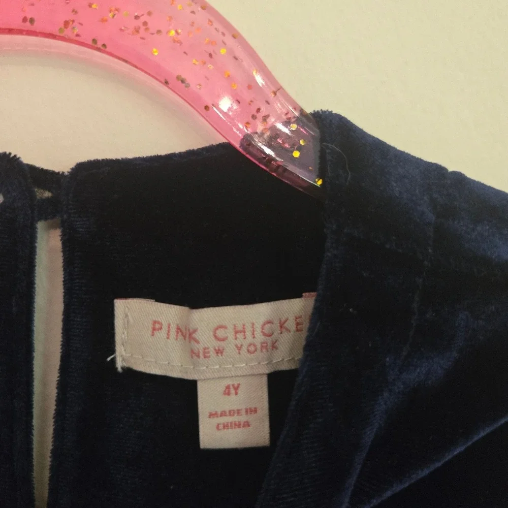 Pink Chicken Girls Navy Blue Velvet Long Sleeve Top Size 4Y Holiday Velour Shirt